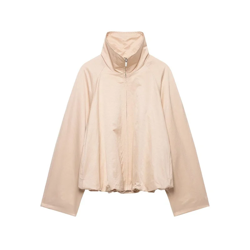 Womens Autumn Stand-neck Loose-fit Bomber Jacket Coat — image 3