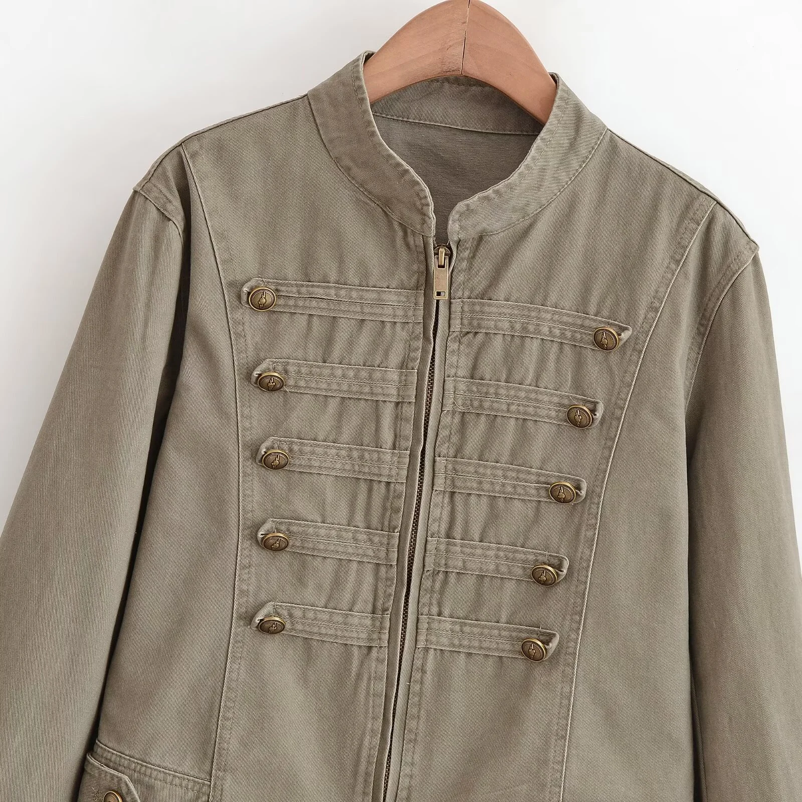 Womens Autumnwinter Buttoned Vintage Stand-neck Slim-fit Jacket Coat — image 5