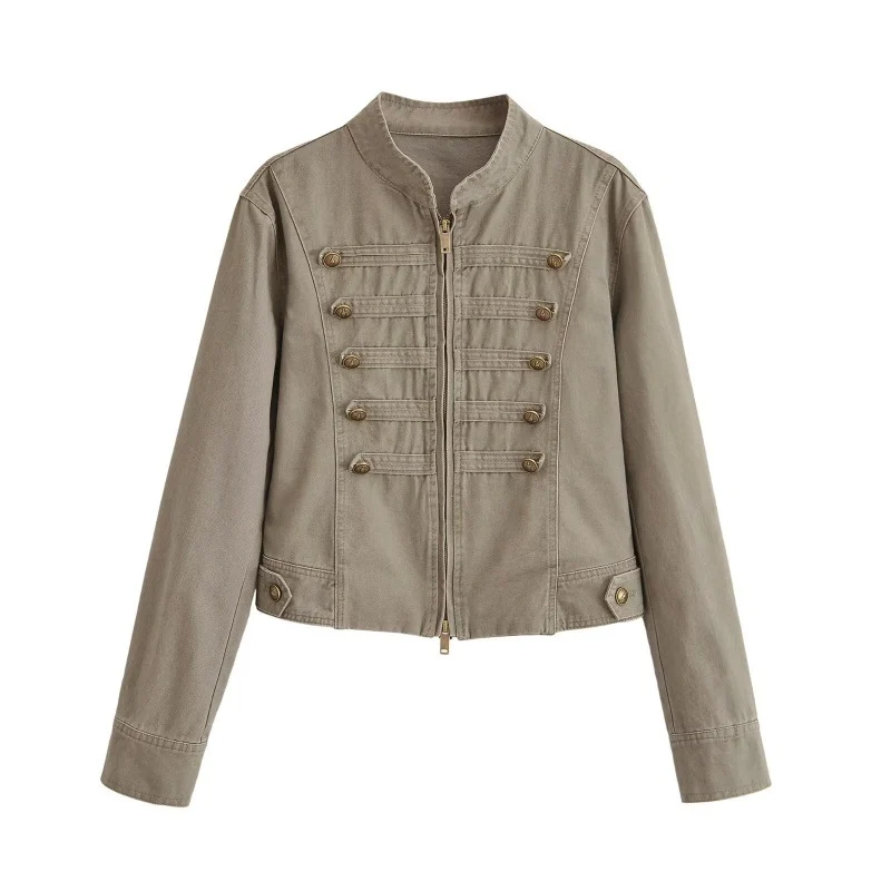 Womens Autumnwinter Buttoned Vintage Stand-neck Slim-fit Jacket Coat — image 2