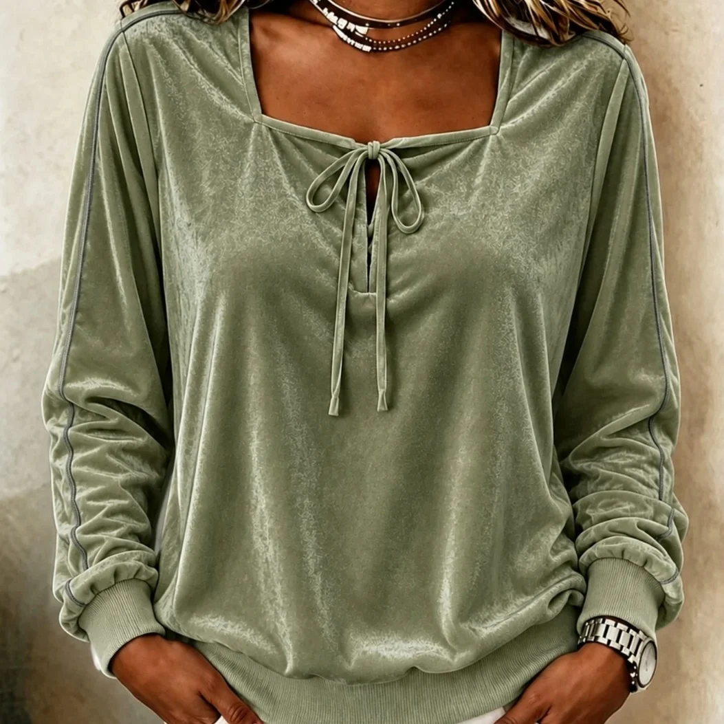 Womens Boat-neck Lace-up T-shirt With A Bow Tie — image 6