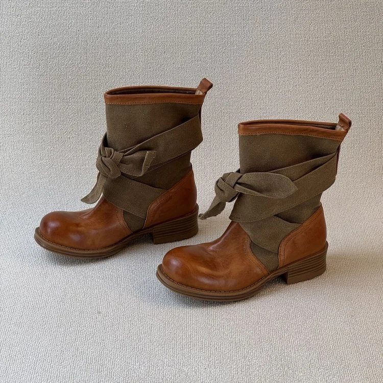 Womens Bow-knot Canvas Low-top Riding Boots — image 4