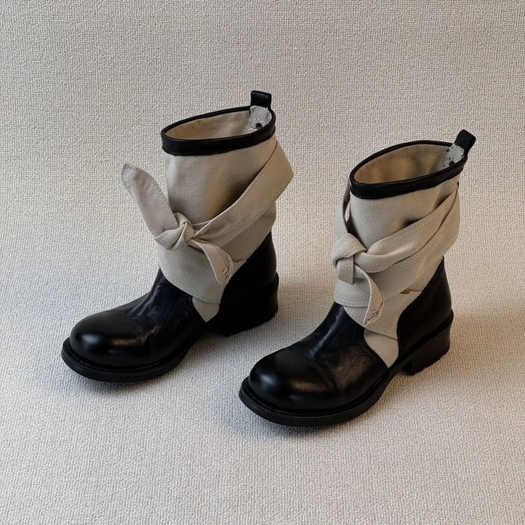 Womens Bow-knot Canvas Low-top Riding Boots — image 2