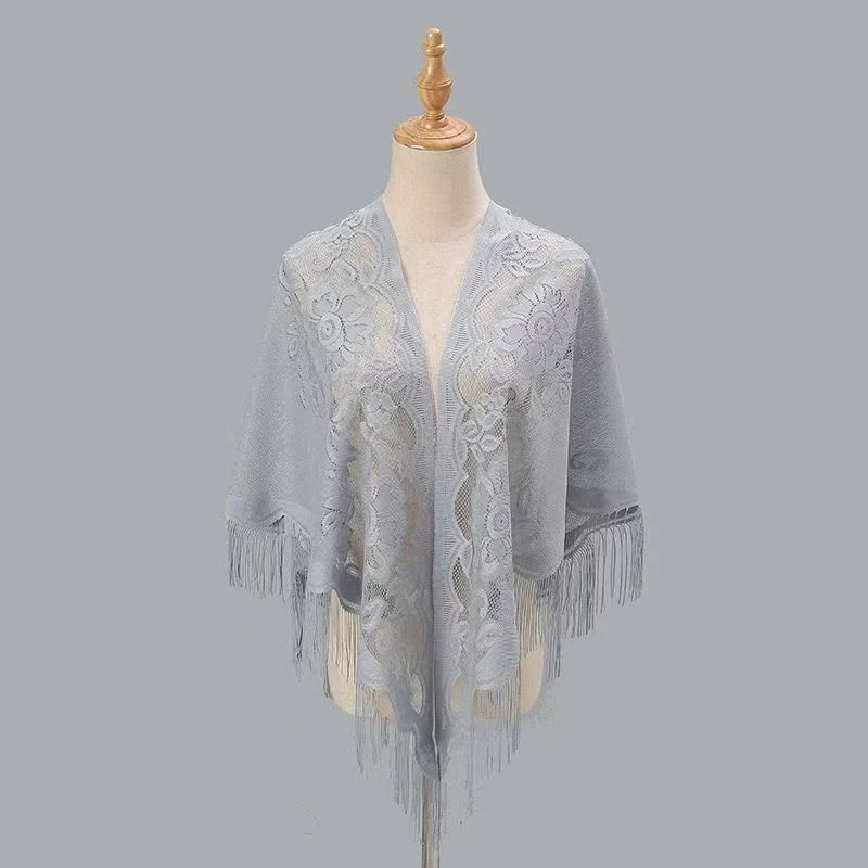 Womens Breathable Lace Triangle Shawl With Floral Design — image 14