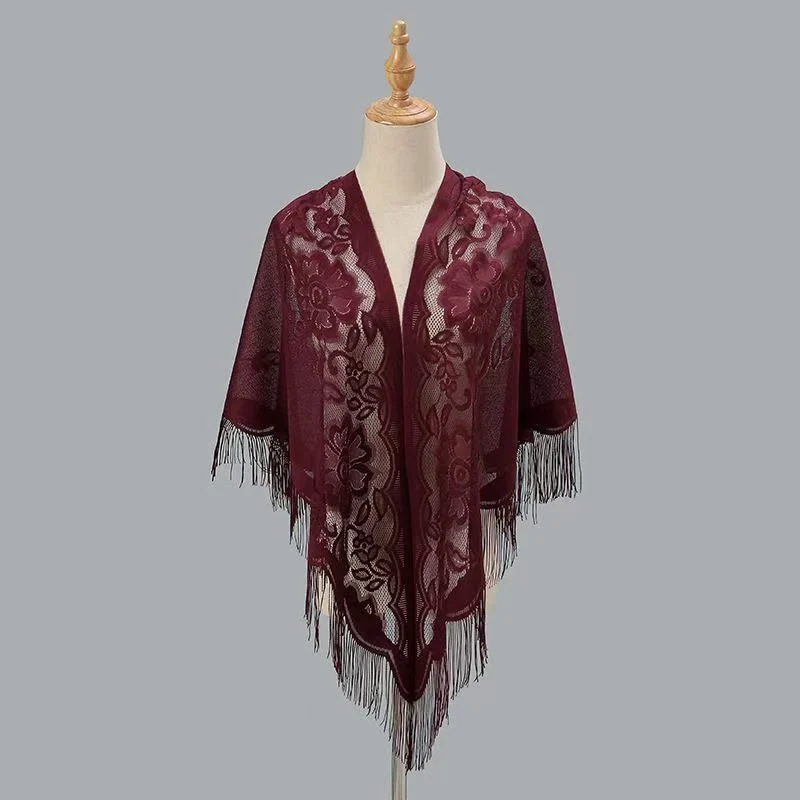Womens Breathable Lace Triangle Shawl With Floral Design — image 4