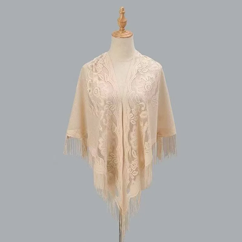Womens Breathable Lace Triangle Shawl With Floral Design — image 8