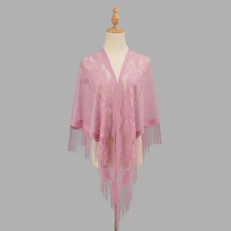 Womens Breathable Lace Triangle Shawl With Floral Design — image 6