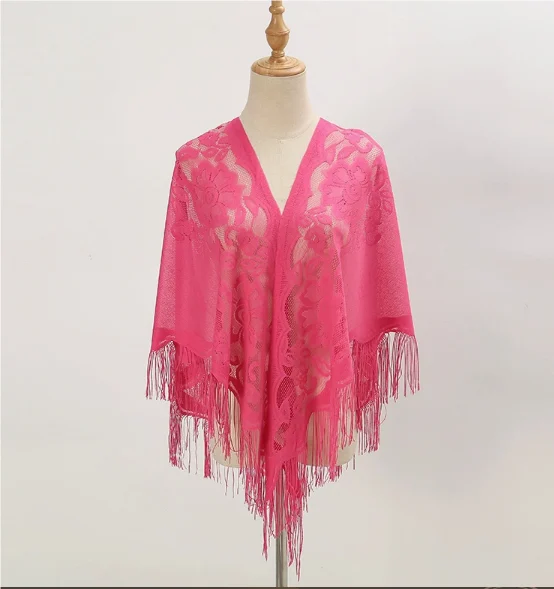 Womens Breathable Lace Triangle Shawl With Floral Design — image 10