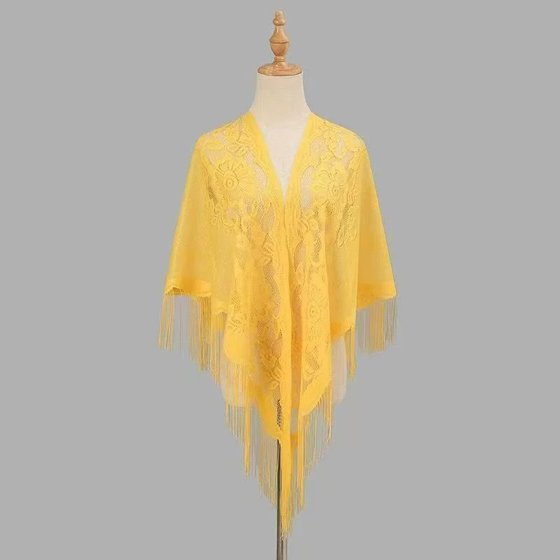 Womens Breathable Lace Triangle Shawl With Floral Design — image 11