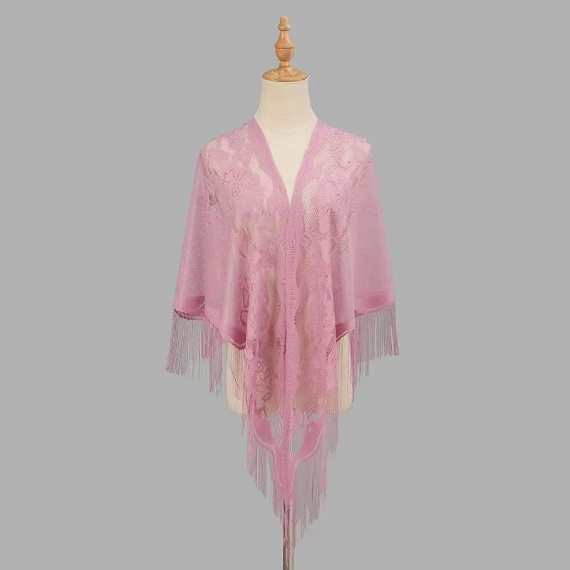 Womens Breathable Lace Triangle Shawl With Floral Design — image 7