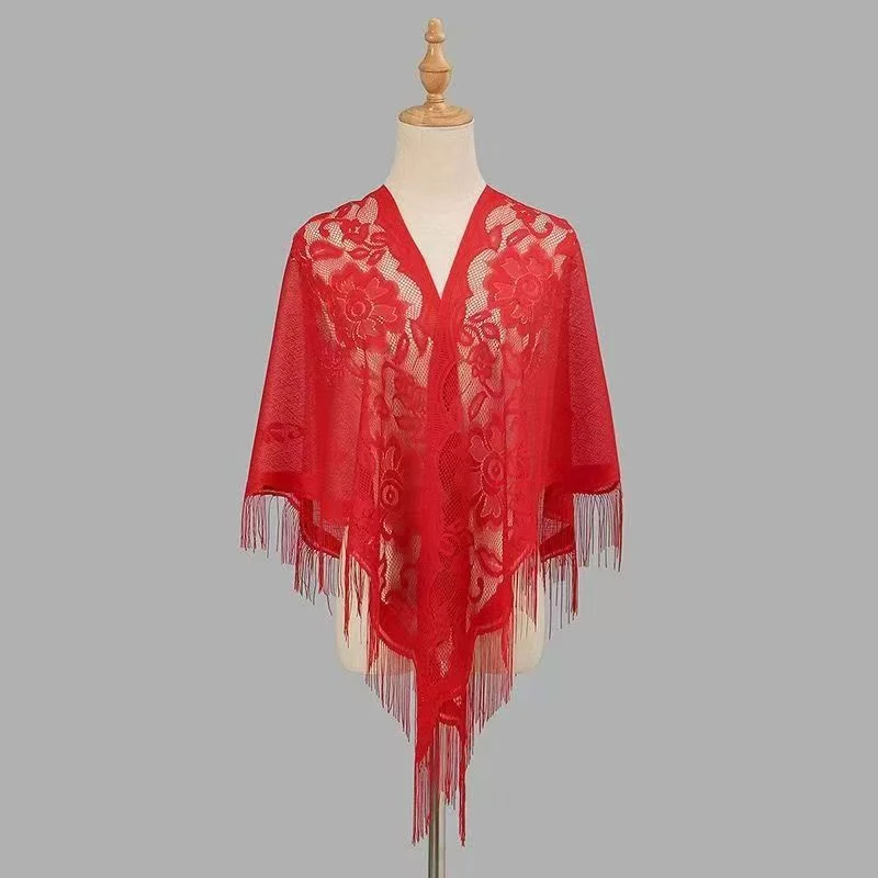 Womens Breathable Lace Triangle Shawl With Floral Design — image 13