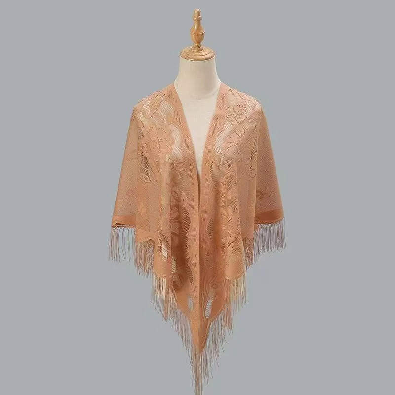 Womens Breathable Lace Triangle Shawl With Floral Design — image 12