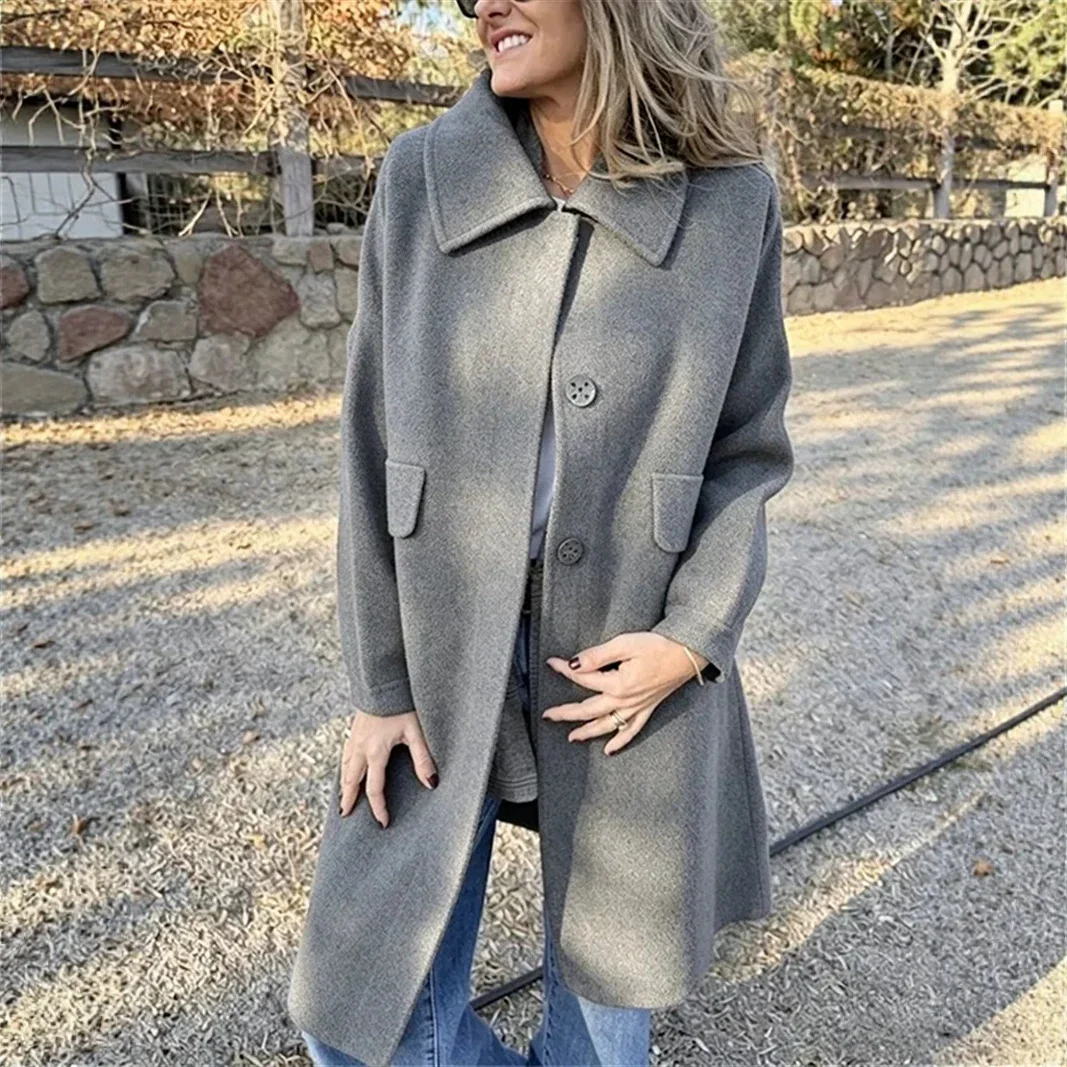Womens Casual Single-breasted Wool Jacket Coat — image 3