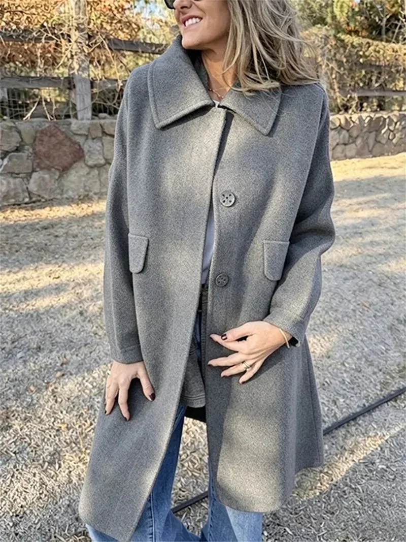 Womens Casual Single-breasted Wool Jacket Coat — image 9