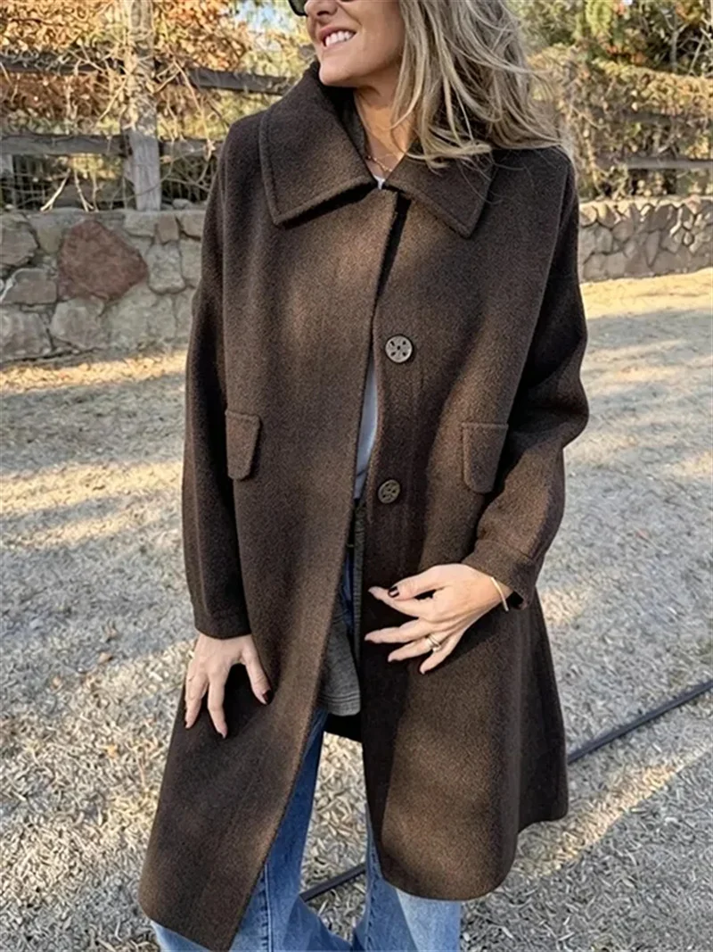 Womens Casual Single-breasted Wool Jacket Coat — image 4