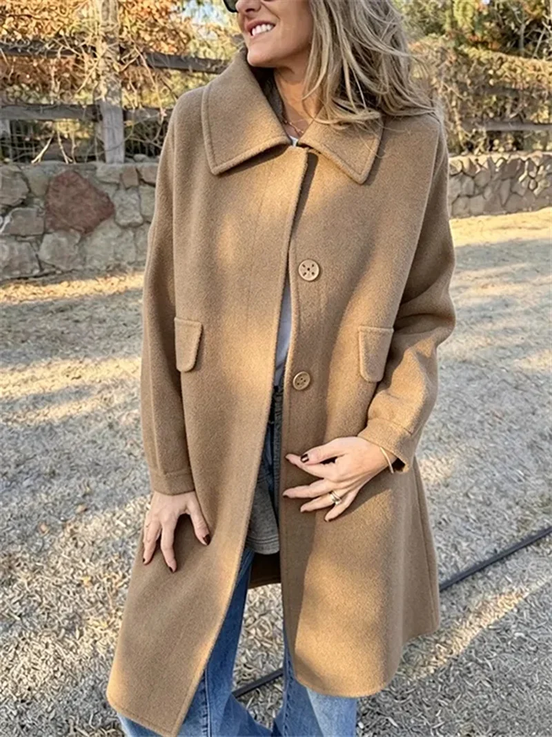 Womens Casual Single-breasted Wool Jacket Coat — image 5