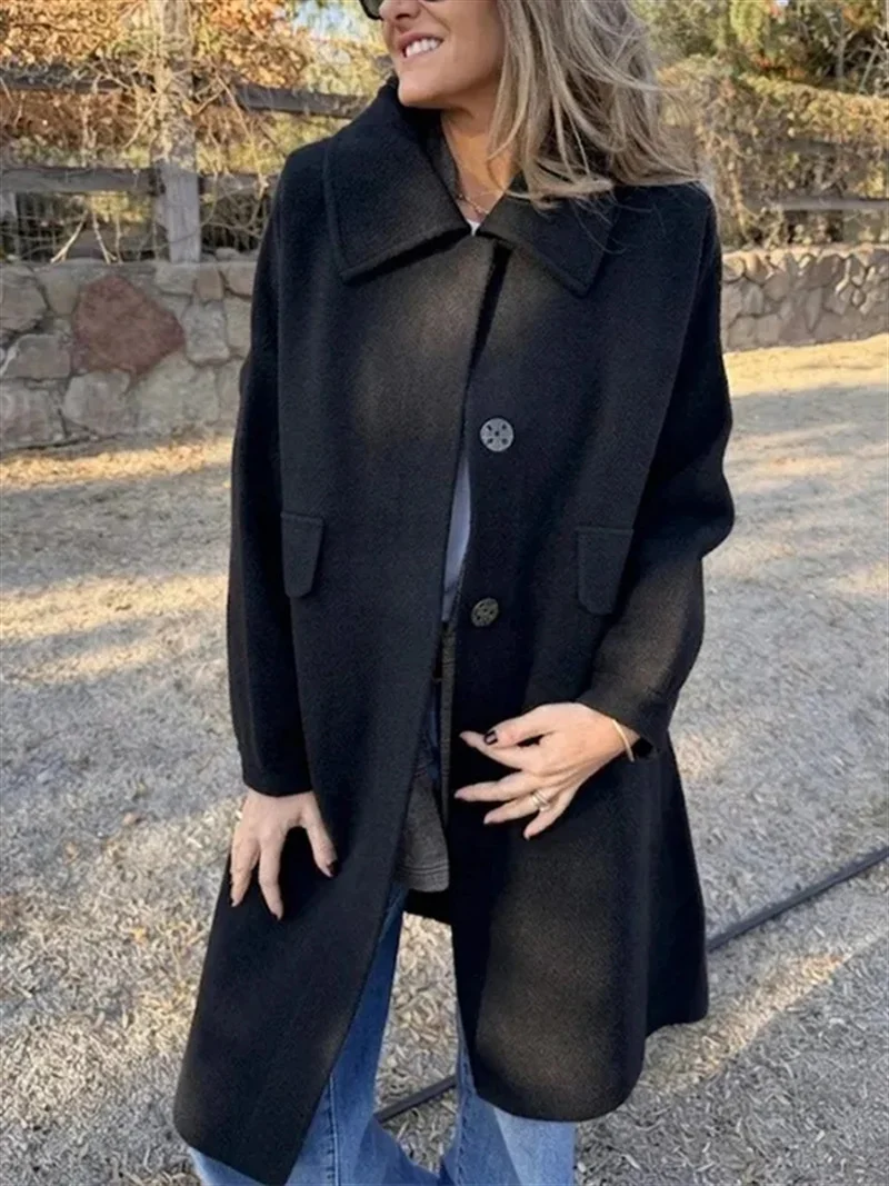 Womens Casual Single-breasted Wool Jacket Coat — image 7
