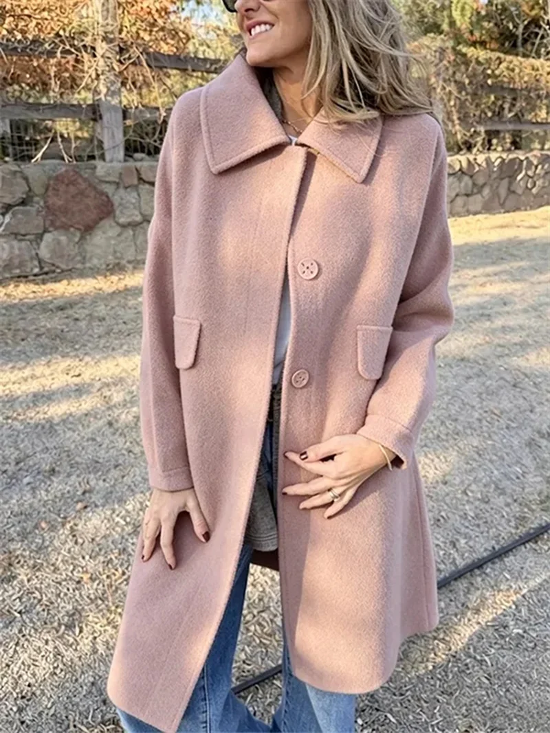Womens Casual Single-breasted Wool Jacket Coat — image 10