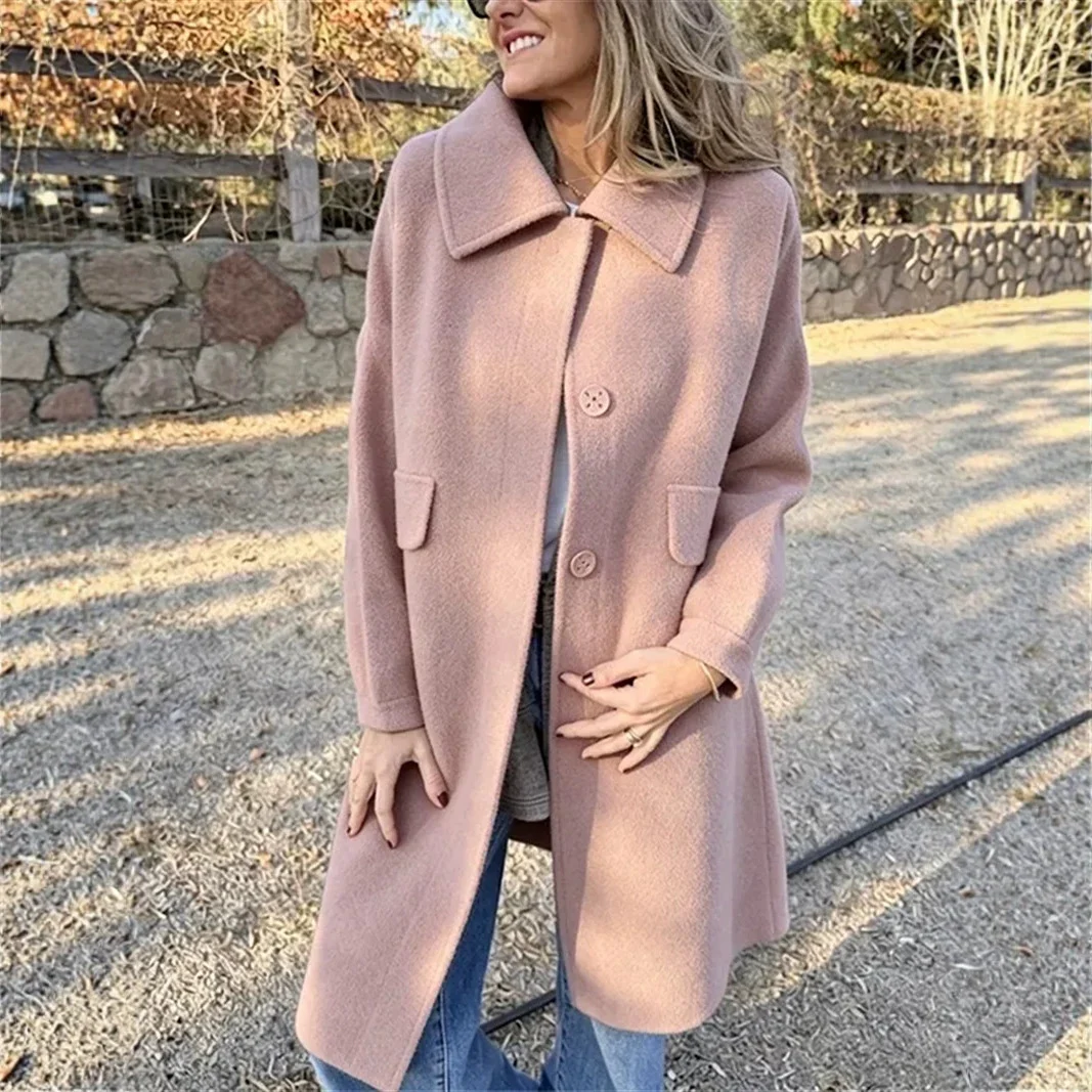 Womens Casual Single-breasted Wool Jacket Coat — image 8