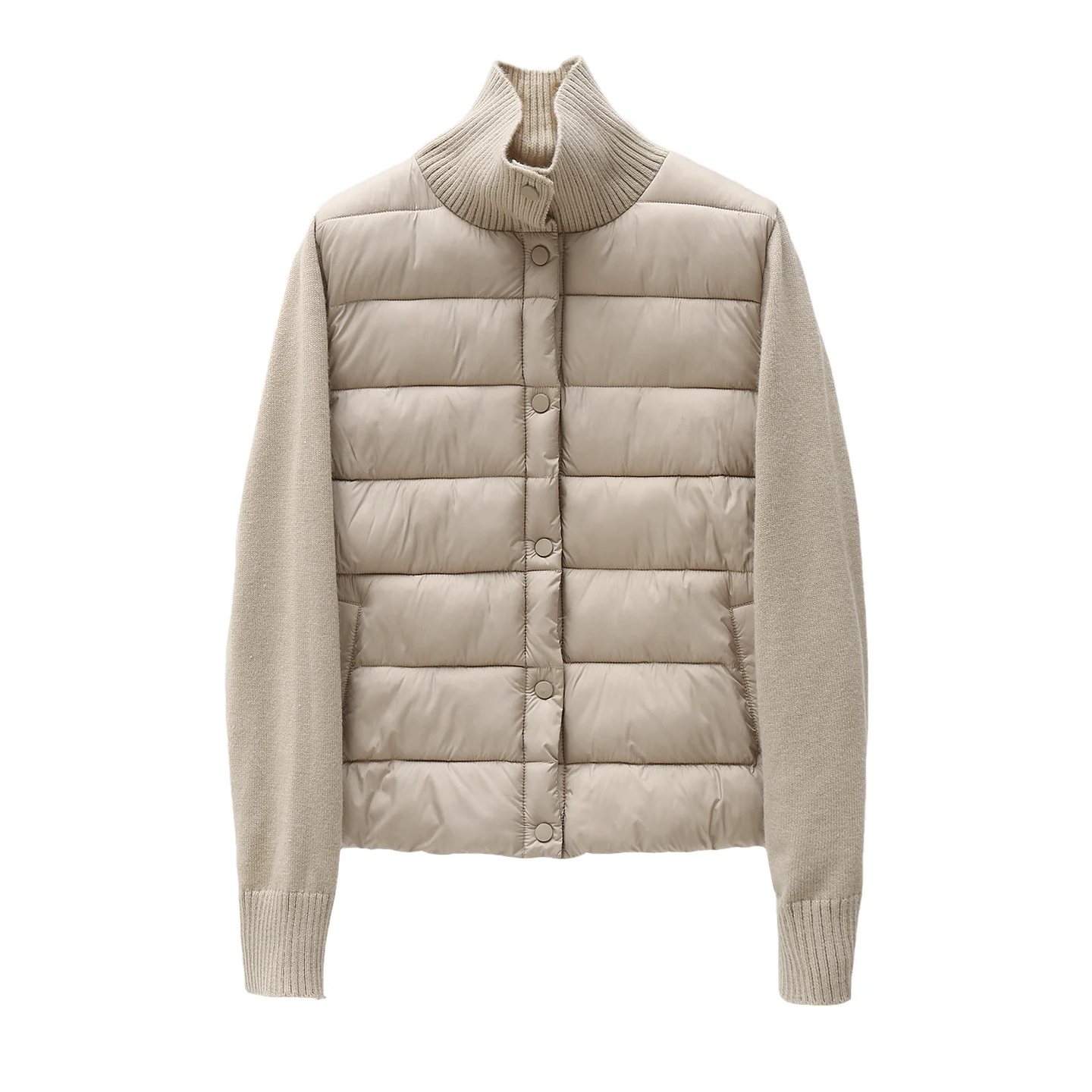Womens Casual Stand-collar Knitted Cotton Coat — image 2