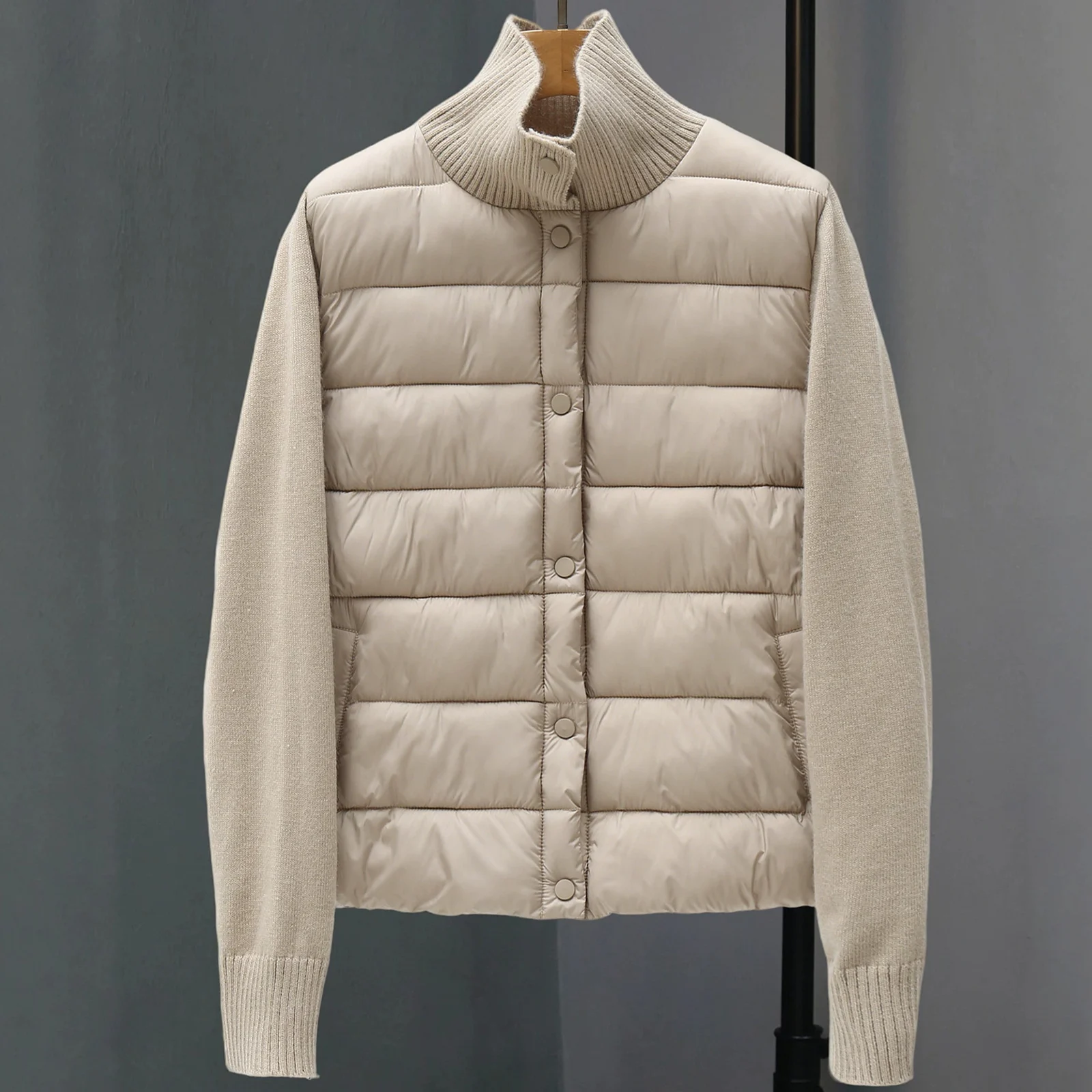 Womens Casual Stand-collar Knitted Cotton Coat — image 6