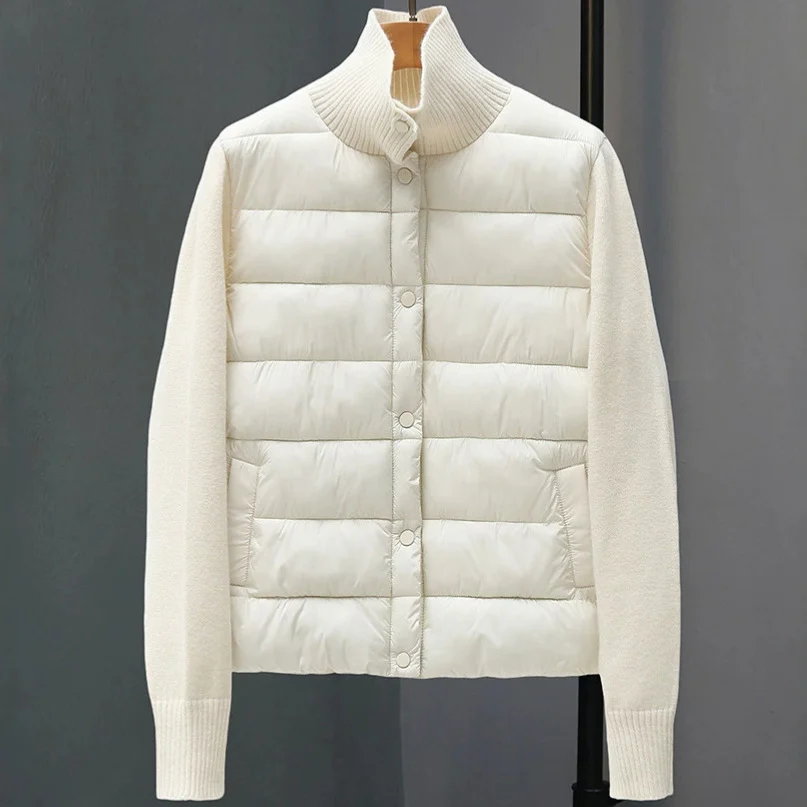 Womens Casual Stand-collar Knitted Cotton Coat — image 4