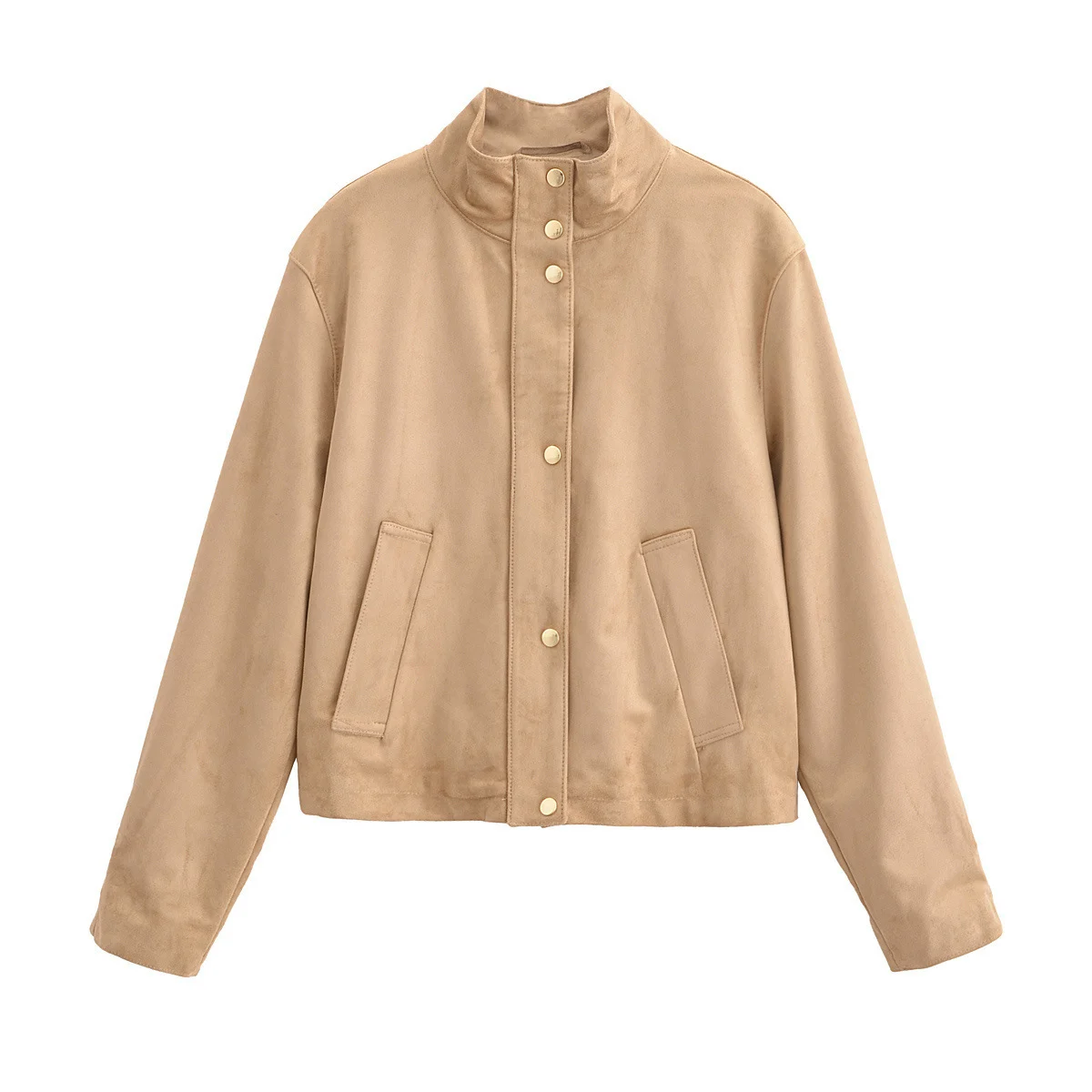 Womens Casual Stand-collar Suede-fleece Long-sleeve Jacket — image 1