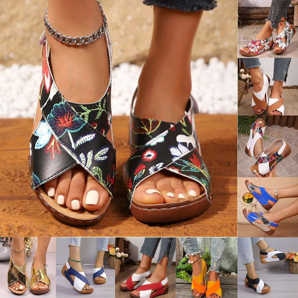 Womens Chunky-soled Color-block Roman Sandals — image 2