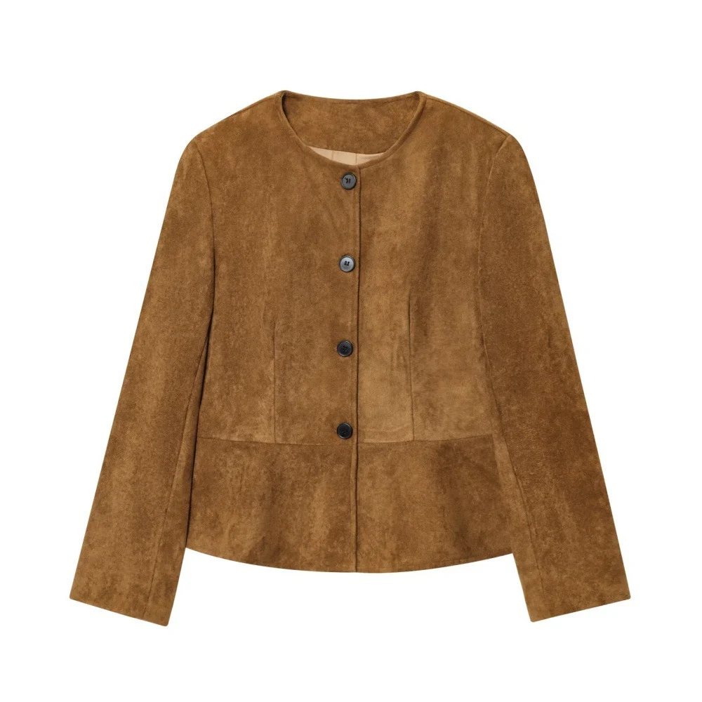 Womens Crew-neck Long-sleeve A-line Hem Jacket Coat — image 4