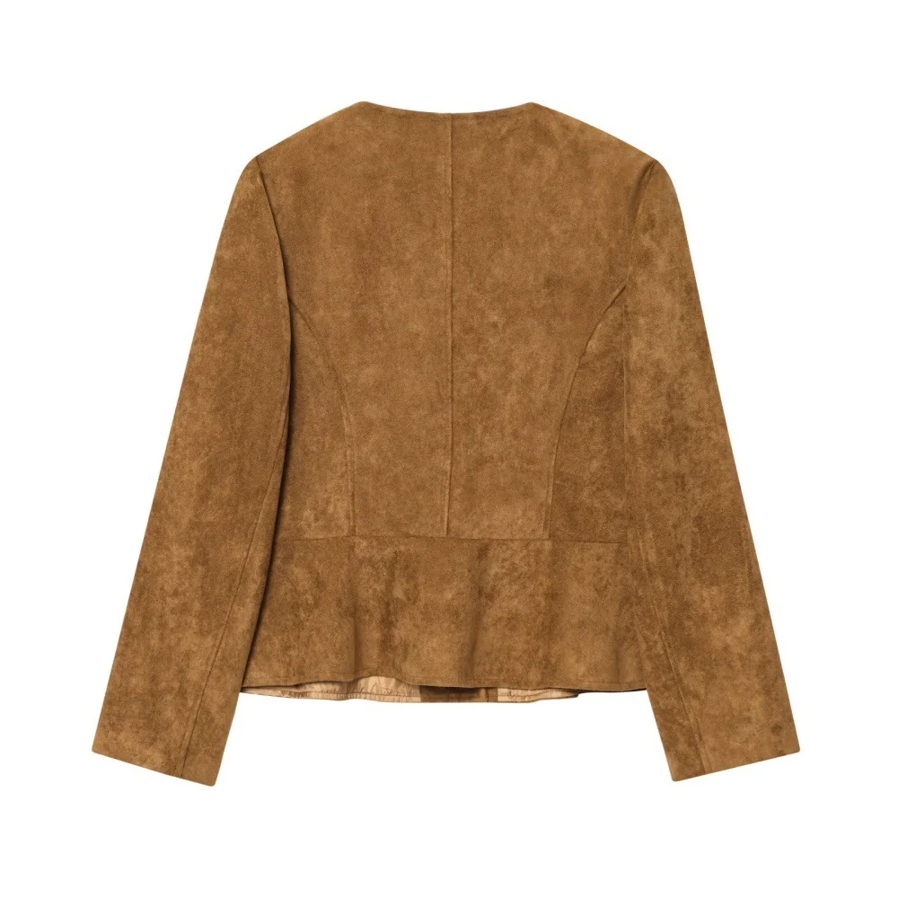 Womens Crew-neck Long-sleeve A-line Hem Jacket Coat — image 2