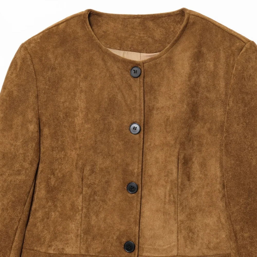 Womens Crew-neck Long-sleeve A-line Hem Jacket Coat — image 5