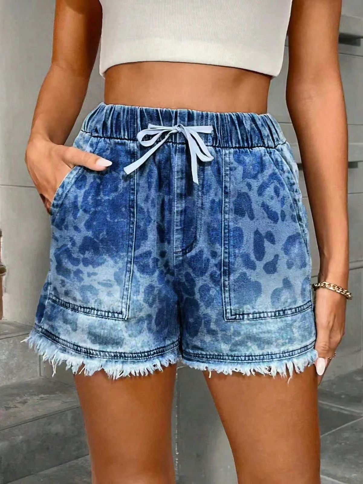 Womens Denim Shorts With Elastic Waist And Drawstring — image 5