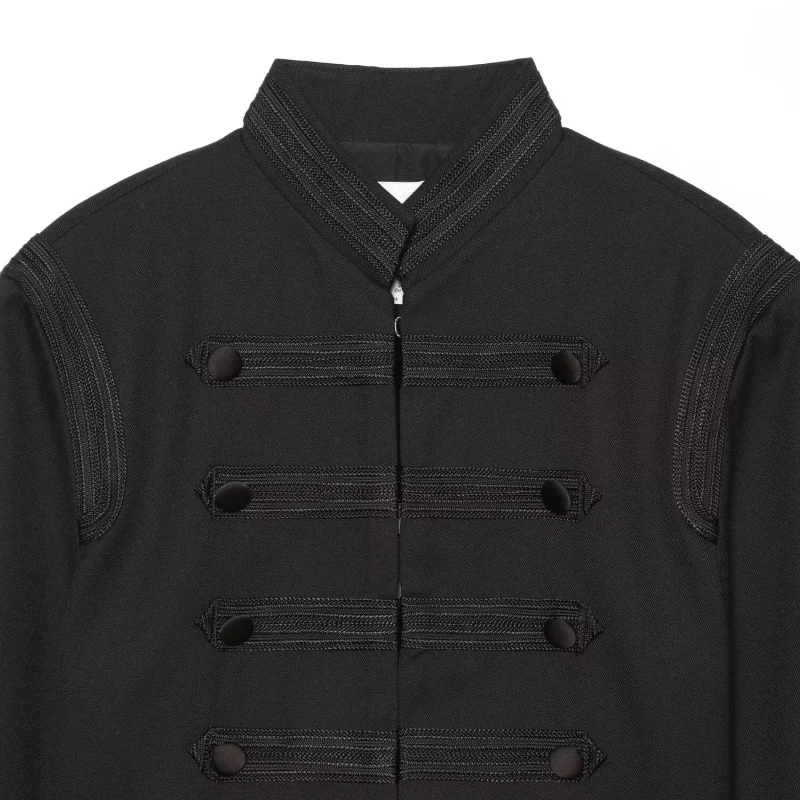 Womens Elegant Napoleon-button Stand-collar Padded-shoulder Twill Coat — image 4