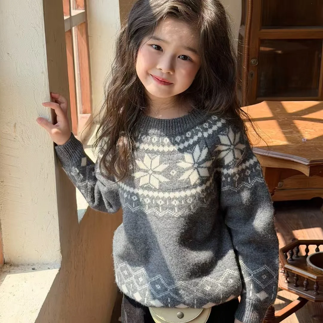 Womens Fair Isle Knit Sweater Round-neck Parent-child Matching Outfit — image 9