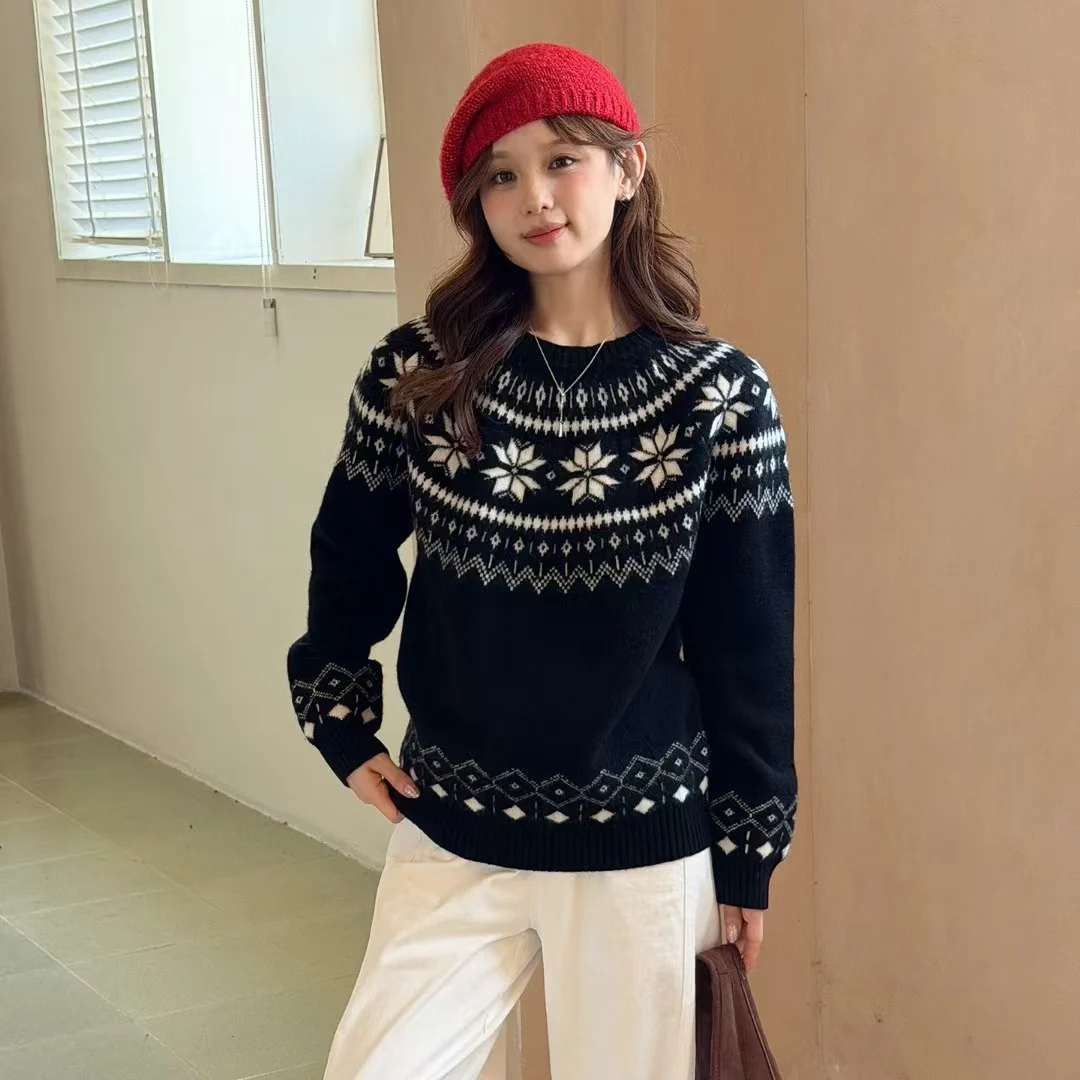 Womens Fair Isle Knit Sweater Round-neck Parent-child Matching Outfit — image 7