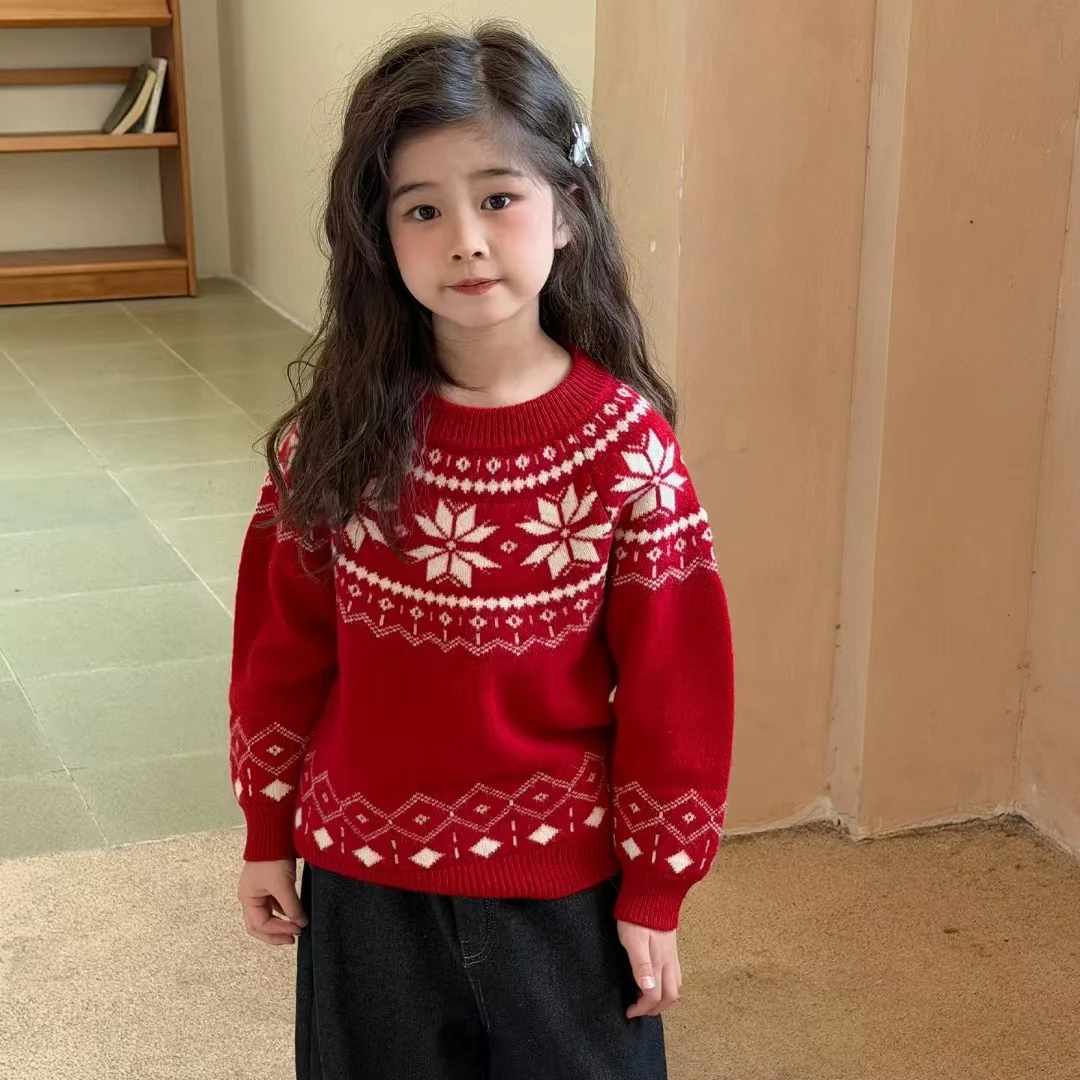 Womens Fair Isle Knit Sweater Round-neck Parent-child Matching Outfit — image 5