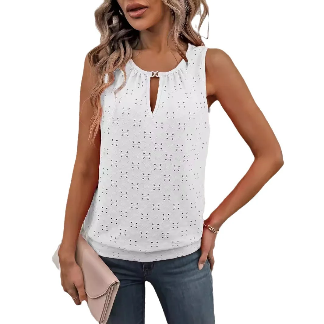 Womens Fashionable U-neck Solid-color Sleeveless Tank Top T-shirt — image 5