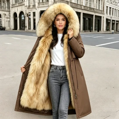 Womens Fur Coat Faux Fox And Raccoon One-piece Thickened Cotton Jacket — image 12