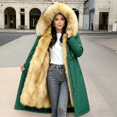 Womens Fur Coat Faux Fox And Raccoon One-piece Thickened Cotton Jacket — image 2