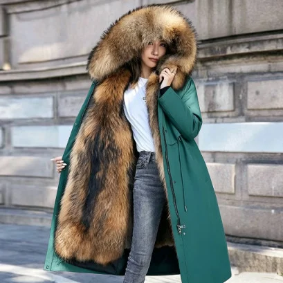 Womens Fur Coat Faux Fox And Raccoon One-piece Thickened Cotton Jacket — image 8