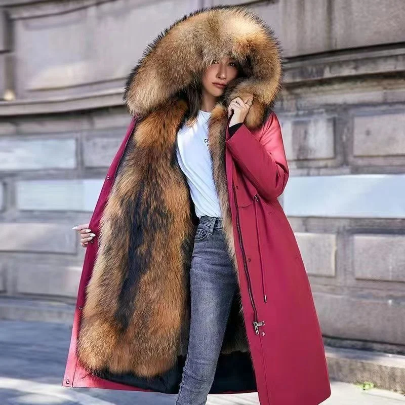 Womens Fur Coat Faux Fox And Raccoon One-piece Thickened Cotton Jacket — image 4