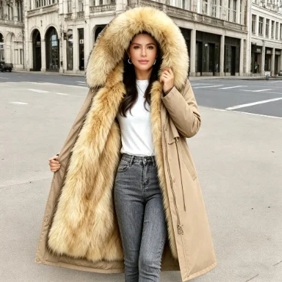 Womens Fur Coat Faux Fox And Raccoon One-piece Thickened Cotton Jacket — image 6