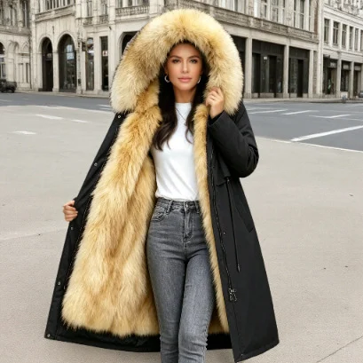 Womens Fur Coat Faux Fox And Raccoon One-piece Thickened Cotton Jacket — image 11