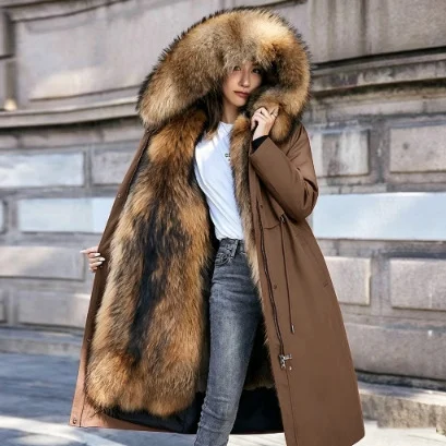 Womens Fur Coat Faux Fox And Raccoon One-piece Thickened Cotton Jacket — image 3