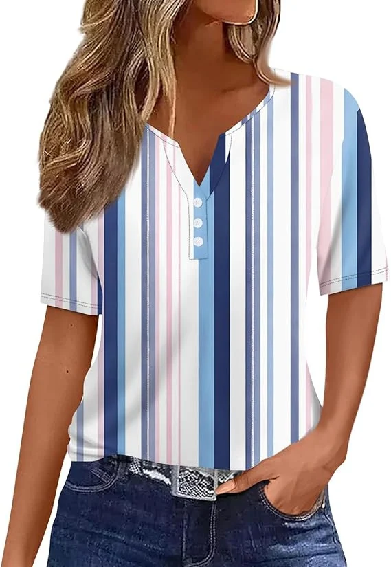 Womens Gradient-print V-neck Short-sleeve Top — image 5