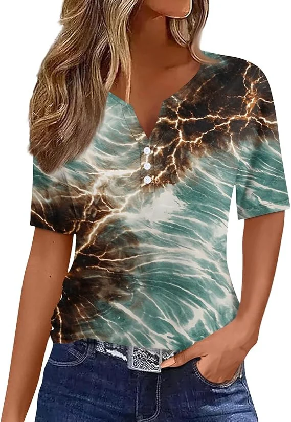 Womens Gradient-print V-neck Short-sleeve Top — image 7