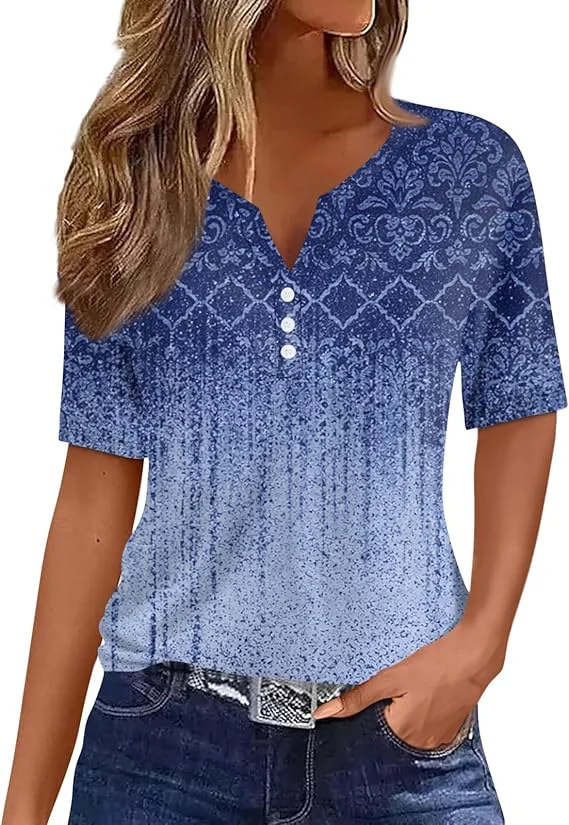 Womens Gradient-print V-neck Short-sleeve Top — image 4