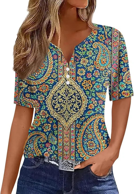 Womens Gradient-print V-neck Short-sleeve Top — image 2