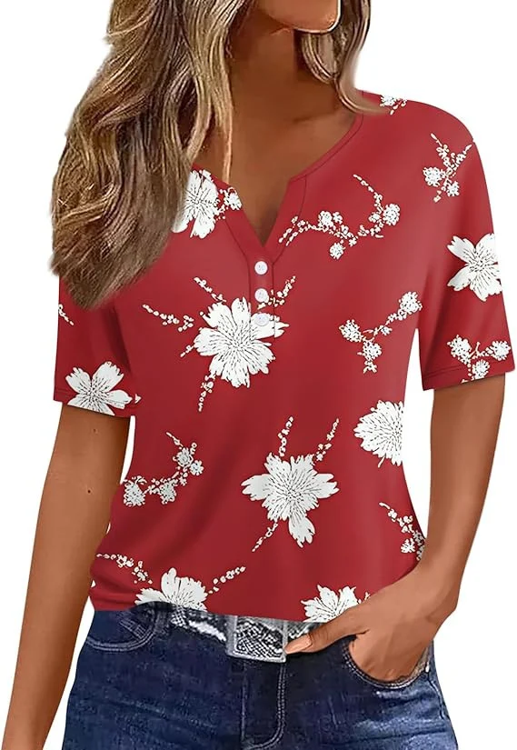 Womens Gradient-print V-neck Short-sleeve Top — image 3