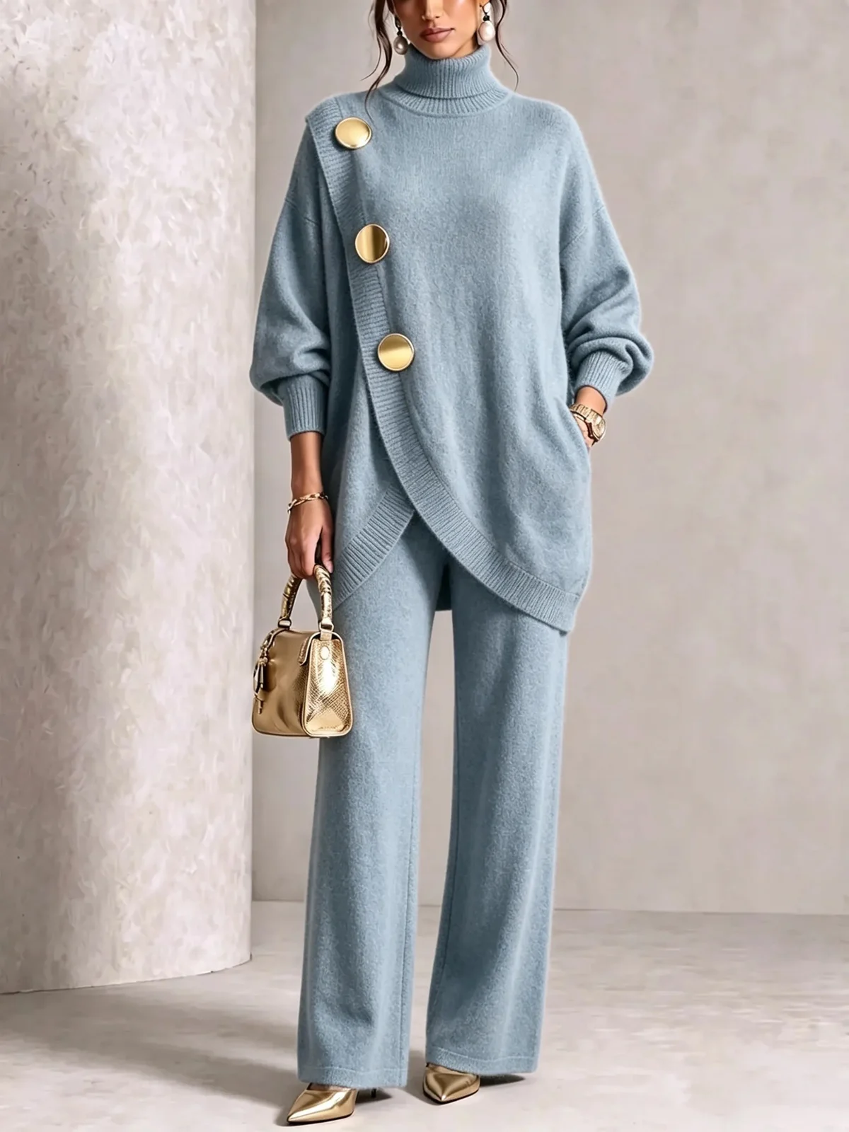 Womens Knitted Asymmetric Sweater Set — image 5