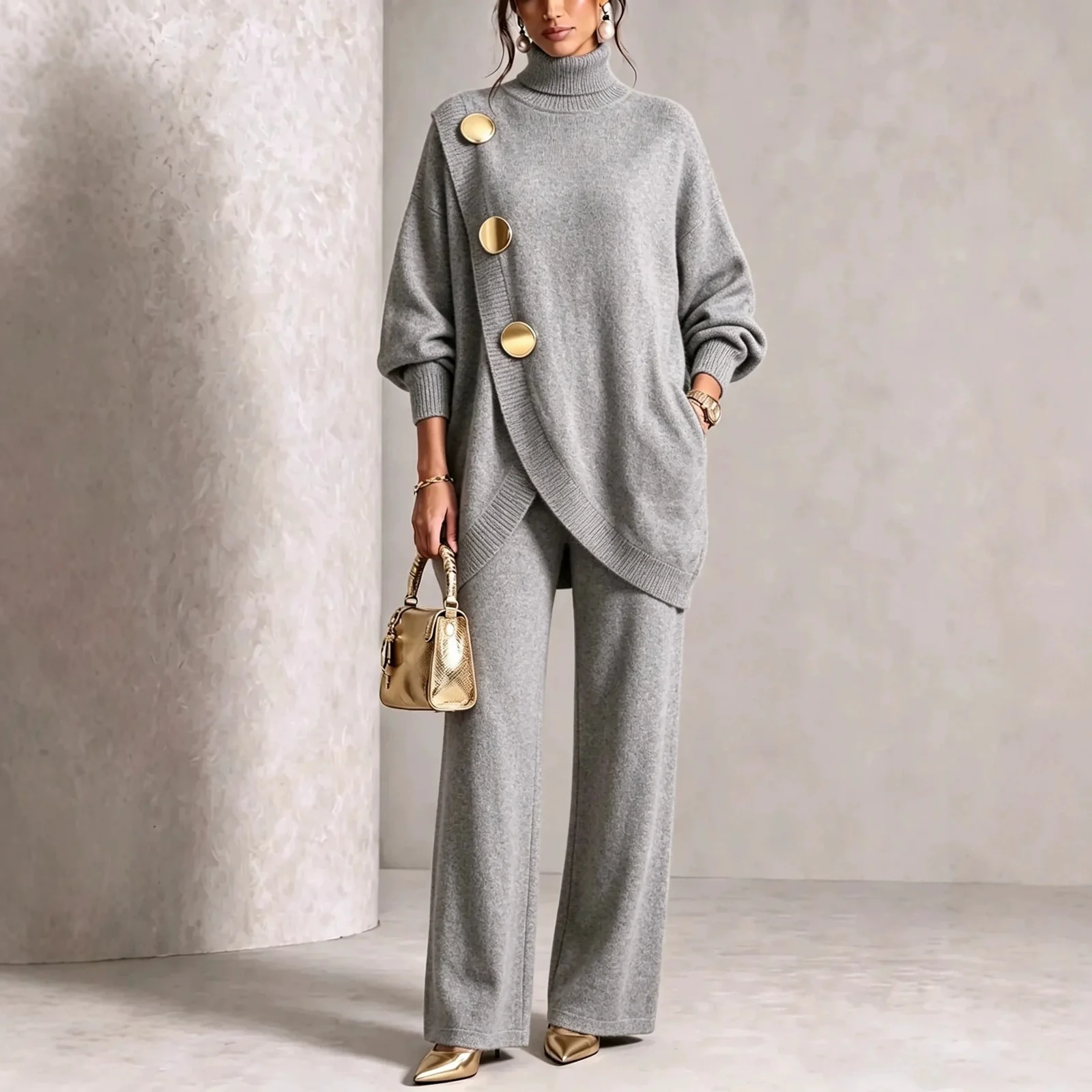 Womens Knitted Asymmetric Sweater Set — image 2